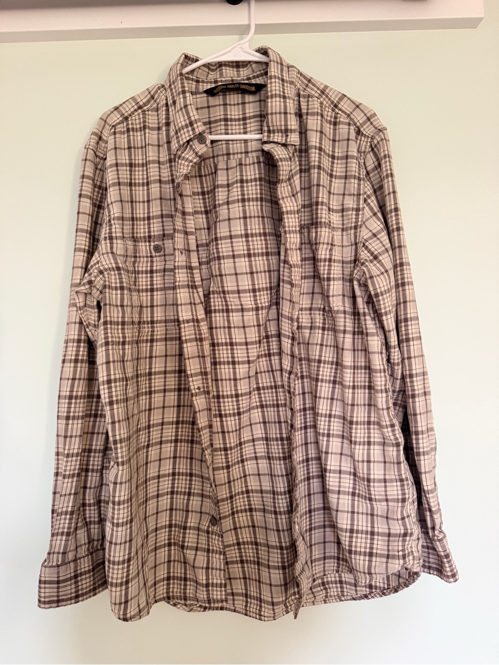 Harley-Davidson Beige Plaid Long-Sleeve Button-Down Shirt